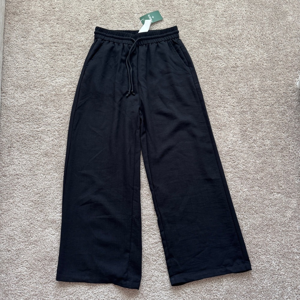 Halara Black Wide Leg Drawstring Lounge Pants Petite Small NWT